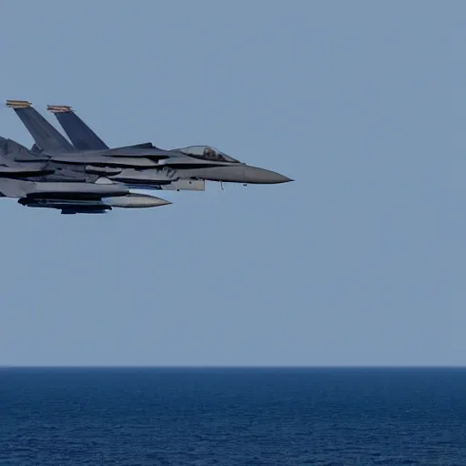 Prompt: two F-18's flying low over the ocean, in the style of flooko, detailed, moonlight, rim light,