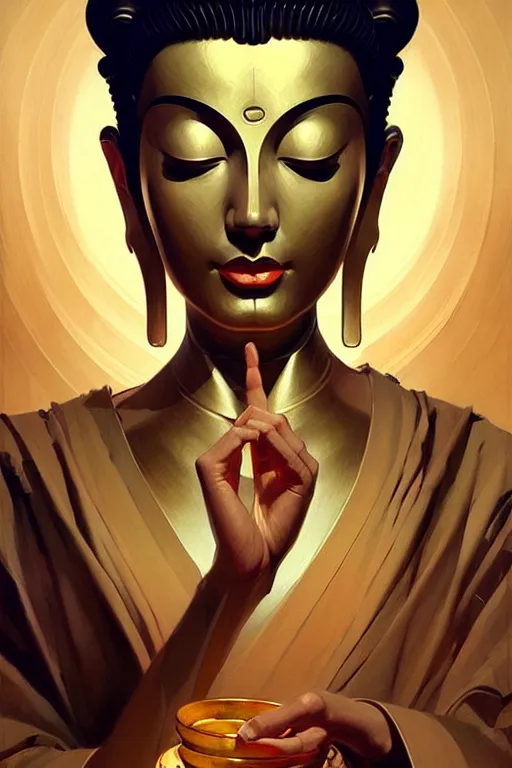 Image similar to buddhism, futurism, taoism, painting by greg rutkowski, j. c. leyendecker, artgerm