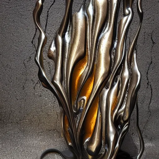 Image similar to melting liquid forms in metal abstract sculpture cyberpunk