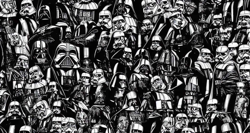 Image similar to darth vader caricature, magic eye style poster