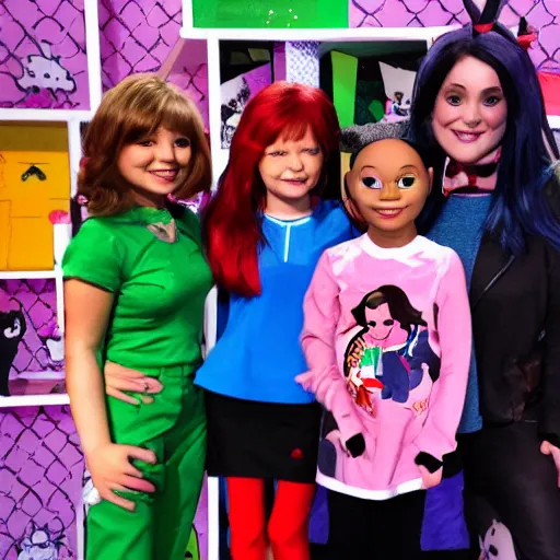 Prompt: jigsaw doll hosts a children’s tv show