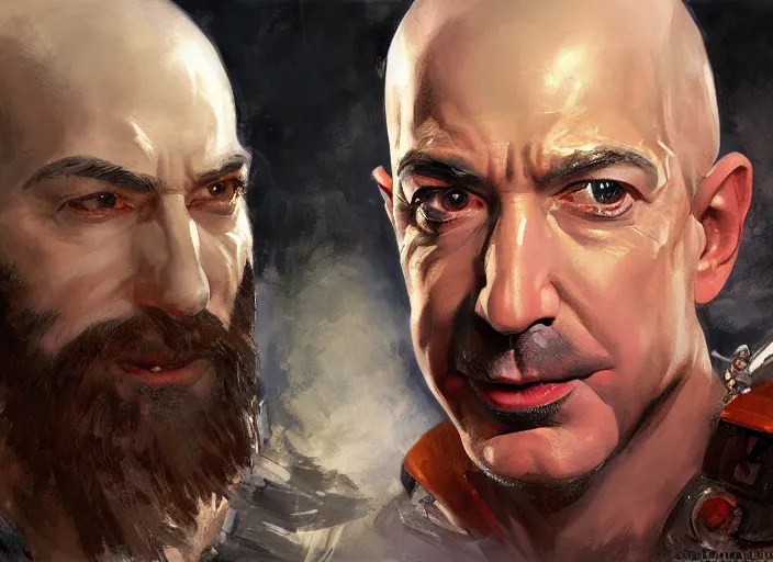 Image similar to a highly detailed beautiful portrait of jeff bezos as kratos, by gregory manchess, james gurney, james jean