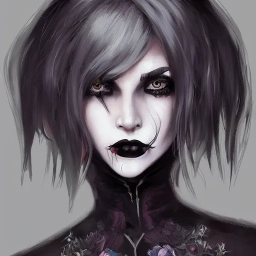 Image similar to a girl wearing gothic clothes, dark lipstick, highly detailed, digital painting, artstation, concept art, smooth, sharp focus, illustration