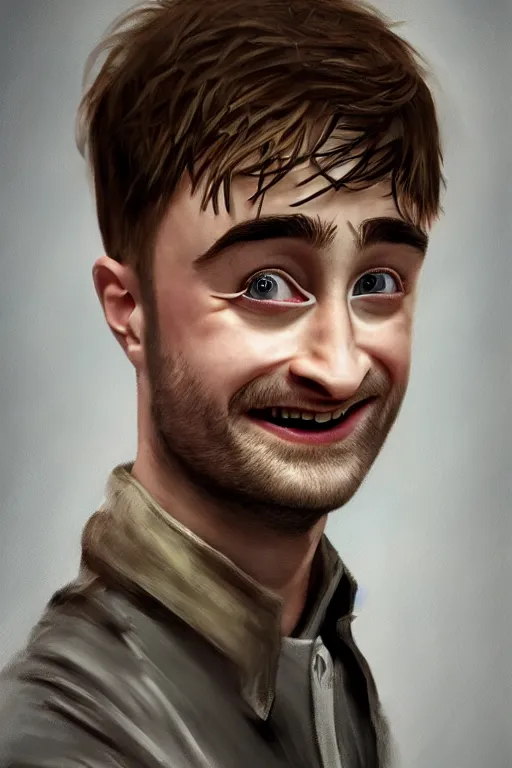 Image similar to daniel radcliffe mixed with mr potato head, artgem, digital painting, color painting, hyperrealistic, concept art, oil painting, masterpiece, concept art, trending on deviantart, realistic and detailed face, highly detailed, high quality, 8 k, soft lighting, fancy colors, fantasy, cinematic, high coherence