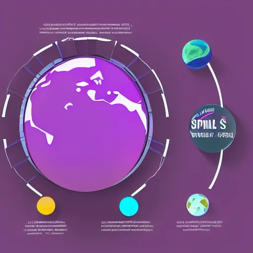 Image similar to futuristic screen depicting a planet with purple continents, labels and info onscreen, infographic style, sci fi infographic