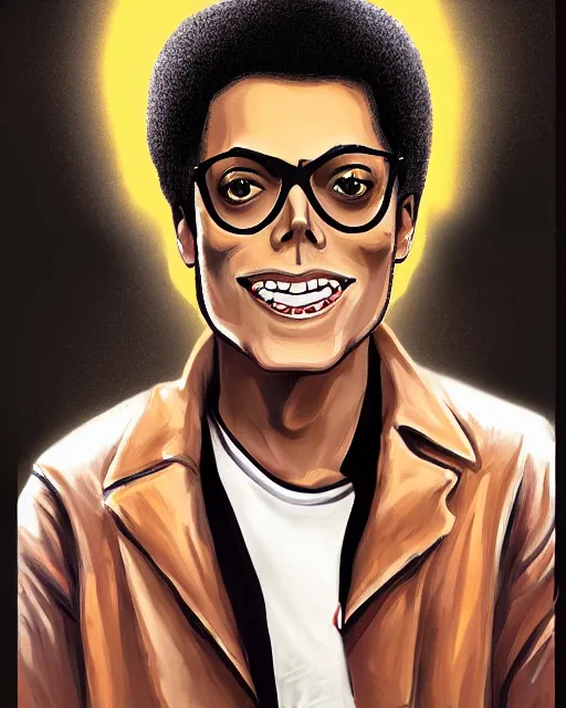 Image similar to portrait of michael jackson in the style of justin roiland. cinematic lighting. style of rick & morty. photographic, photography. by justin roiland