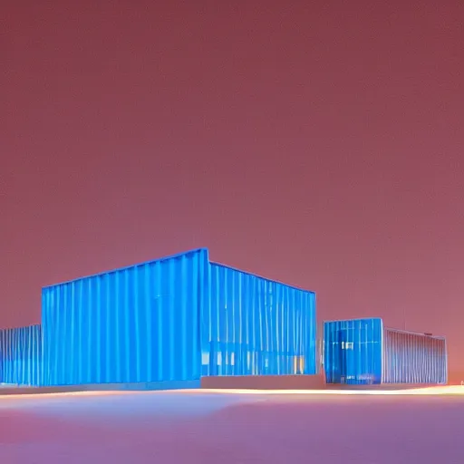 Image similar to building in a desert at night, minimalist architecture, neon lights, james turrel,