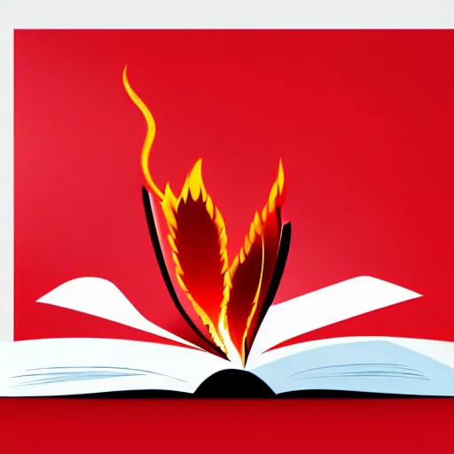 Image similar to 2 dimensional, vector, low poly, white fire hovering over an open book icon, red background, cgsociety, artstation