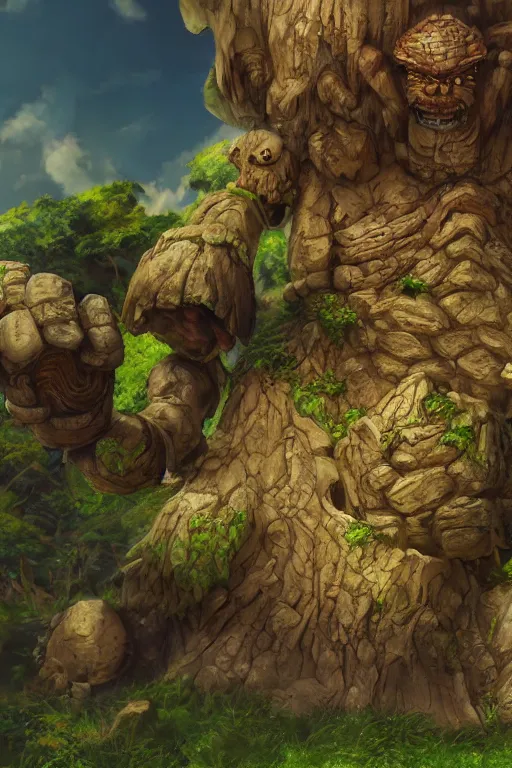 Image similar to zelda fantasy art giant golem troll wood rock greeble gemstone, global illumination ray tracing hdr fanart arstation by sung choi and eric pfeiffer and gabriel garza and casper konefal