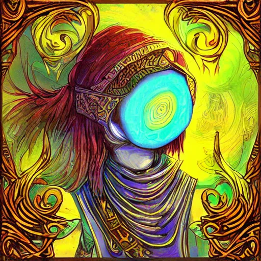 Image similar to seer magic spell, prediction magic spell with a magic eye art, hearthstone coloring style, epic fantasy style art, fantasy epic digital art