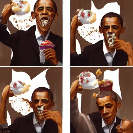 Prompt: Obama missing half his jaw and licking ice cream, Greg Rutkowski