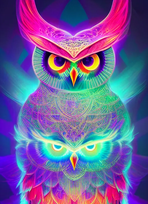 Image similar to symmetry!! product render poster vivid colors divine proportion owl, cosmos, glowing fog intricate, elegant, highly detailed, digital painting, artstation, concept art, smooth, sharp focus, illustration,