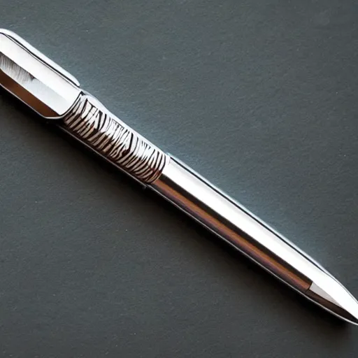 Prompt: a photo of an ink pen that is also knife by corona krause