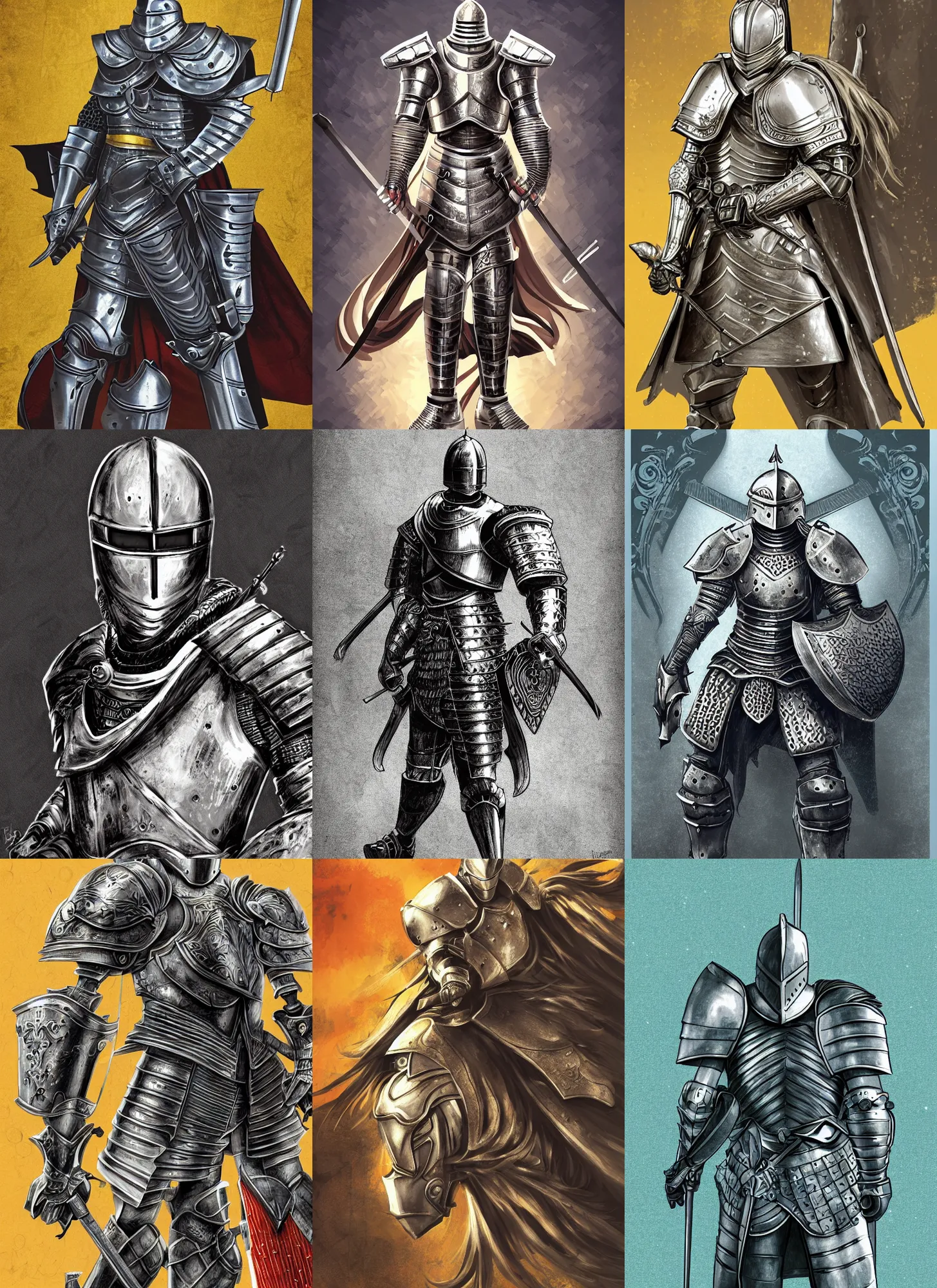 Prompt: knight in shining armor, digital illustration, by kazuki takahashi