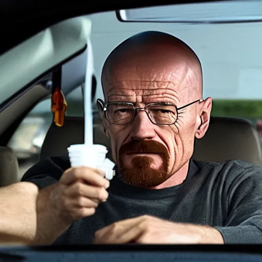 Prompt: walter white at a mcdonalds drive thru