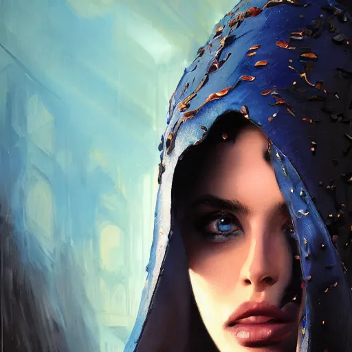 Image similar to Arab Ameera Al taweel, blue eyes, leather, oil colors, elegant, sharp focus, beautiful face, Hyper-realistic, Highly Detailed, HD, Dramatic Lighting by Brom, by beeple, studio ghibli, wallpaper, highly detailed, trending on artstation