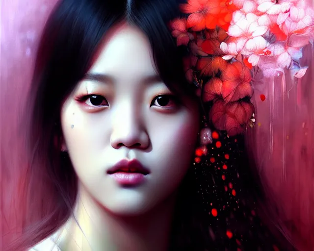 Image similar to jisoo from blackpink, portrait, highly detailed, deep focus, elegant, digital painting, smooth, sharp focus, illustration, ultra realistic, 8 k, art by karol bak and agnes cecile