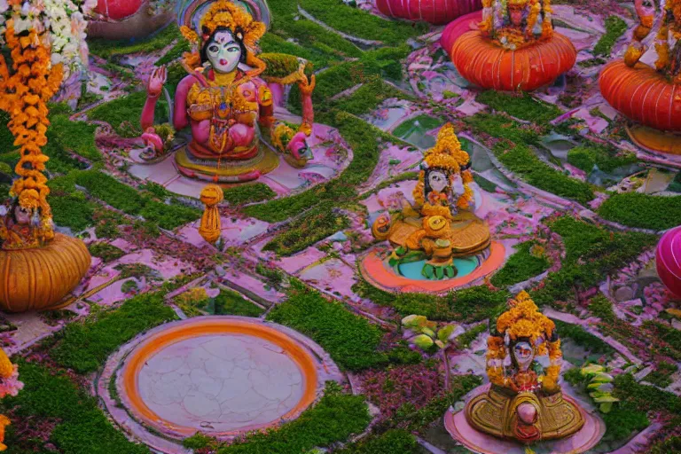 Image similar to beautiful dreamy! biomorphic new delhi, hanuman!! head building, kalighat flowers, octane sharp cinematic, stephen shore & john j. park, soft morning light, wide shot, aerial photo, uhd 8 k, shallow depth of field