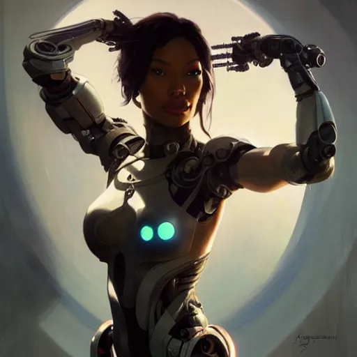 Image similar to cyborg Normani as aeon flux profile picture by Greg Rutkowski, dynamic pose, intricate, futuristic, fantasy, elegant, by Stanley Artgerm Lau, greg rutkowski, thomas kindkade, alphonse mucha, loish, norman Rockwell,