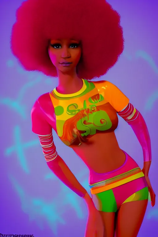 Prompt: a centered render of a groovy super cool afro disco girl from the seventies, by dreamworks, by pixar, by viktoria gavrilenko, by leticia gillett, perfect face, artstation, 3 d, 8 k