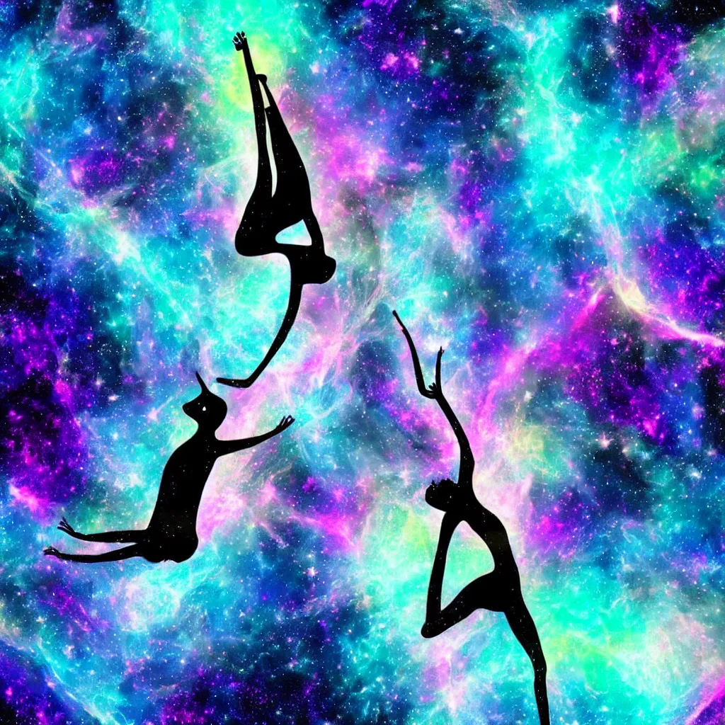 Image similar to abstract Lemur in inspiring yoga pose in cosmic space with nebula and stars, breathtaking digital art, award winning