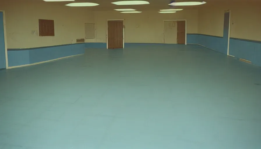 Image similar to 60s movie still of a sovietic stalinist style empty ballroom with one toilet and light blue tiles floor, cinestill 800t 50mm eastmancolor, liminal Space style, heavy grain-s 150