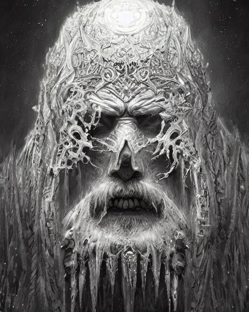 Image similar to a highly detailed character portrait of the Lich King, intricate, digital painting, artstation, intricate, concept art, smooth, sharp focus, illustration, art by Zdzislaw Beksinski