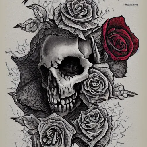 Prompt: a skeleton biting a rose, sinister, detailed