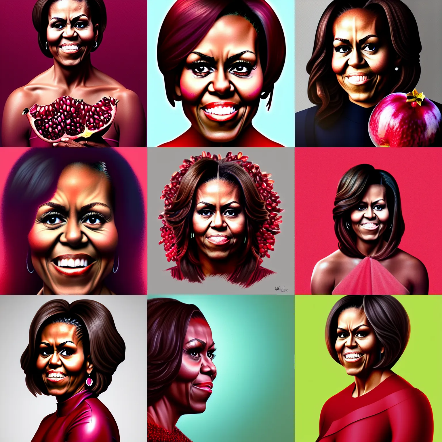 Image similar to michelle obama is fused into pomegranate, hyperdetailed, artstation, cgsociety, 8 k