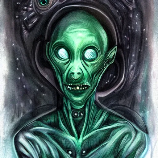 Image similar to depression portrait as alien, horror art