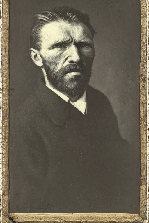 Image similar to a monochrome daguerrotype portrait of vincent van gogh