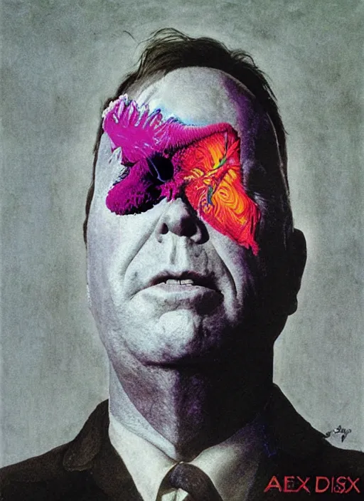 Image similar to alex jones by zdzislaw beksinski and lisa frank