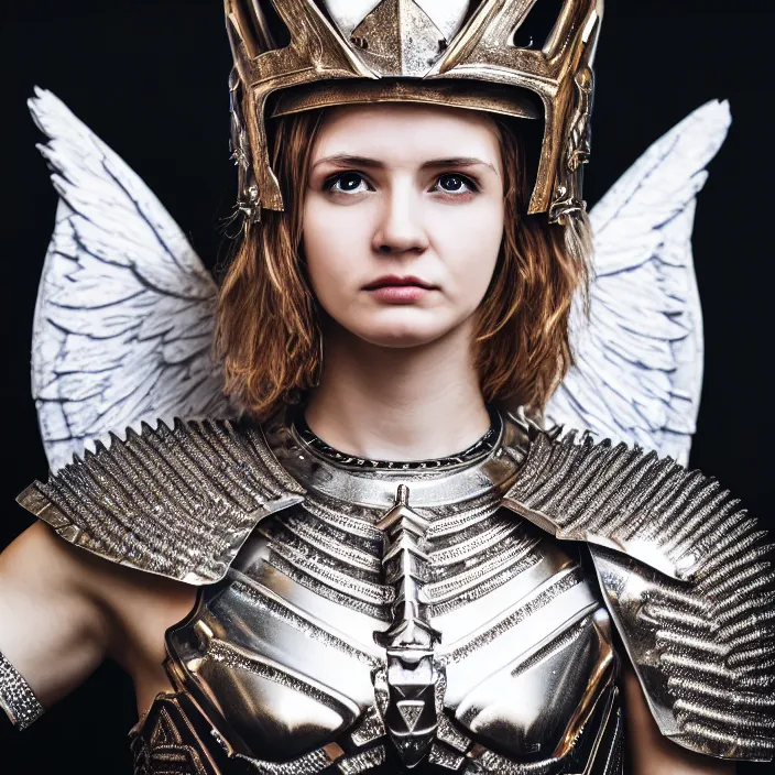 Prompt: photo of an angel warrior queen wearing diamond encrusted armour, highly detailed, 4 k, hdr, smooth, sharp focus, high resolution, award - winning photo