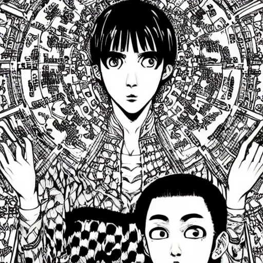 Prompt: ultrarealistic pop art poster from mangaka junji ito, intricate details, sharp details, perfect baroque like real project, symmetrical