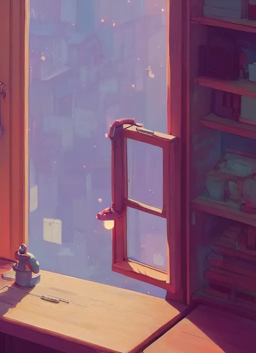 Prompt: seen through a window, woodworker shop, detailed, cory loftis, james gilleard, atey ghailan, makoto shinkai, goro fujita, studio ghibli, rim light, exquisite lighting, clear focus, very coherent, plain background, soft painting