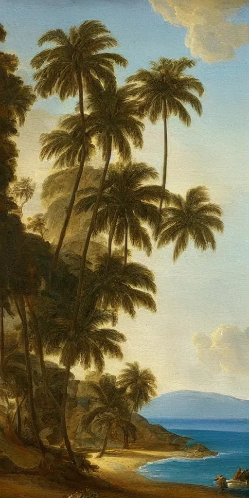Prompt: What about California coastline as Claude Lorraine painting with palm trees