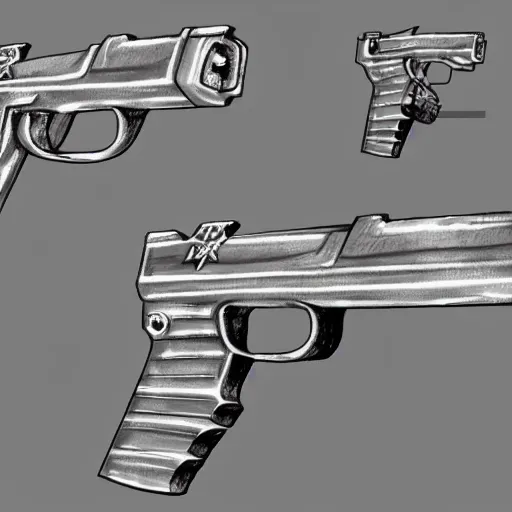 Prompt: Concept art of a space pirate pistol