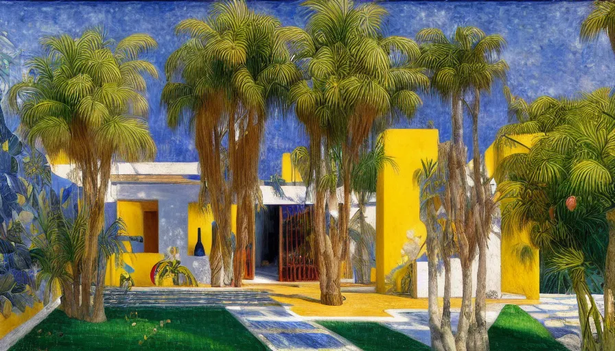 Image similar to a 1 9 9 8 southern spain house designed by arthur bispo do rosario, jules bastien - lepage, tarsila do amaral, frank weston and gustave baumann, trending on artstation, mediterranean, star, sharp focus, colorful refracted sparkles and lines, soft light, 8 k 4 k