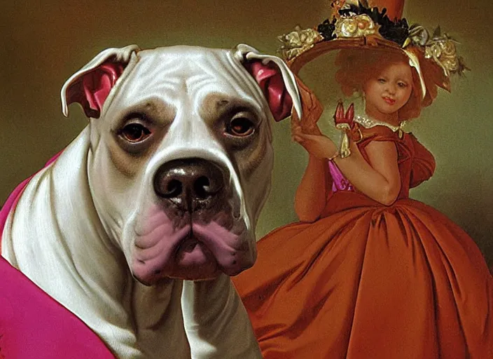 Prompt: baroque rococo painting The Fancy Royal Pitbull in the parlor portrait Greg Hildebrandt high detail cute