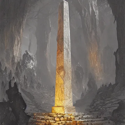 Image similar to giant stone obelisk, intricate detailed glowing engravings, D&D, Magic The Gathering, by Craig Mullins, ornate, amazonian forest, volumetric lighting