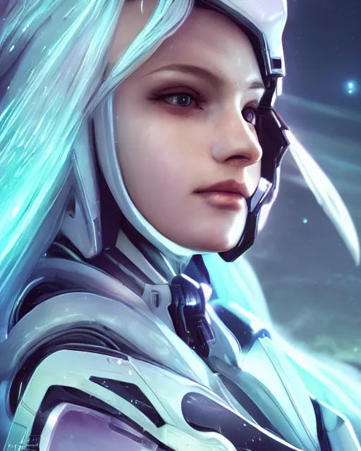 Image similar to perfect android girl on a mothership, warframe armor, beautiful face, scifi, futuristic, galaxy, nebula, raytracing, dreamy, long white hair, blue cyborg eyes, sharp focus, cinematic lighting, highly detailed, artstation, divine, by gauthier leblanc, kazuya takahashi, huifeng huang