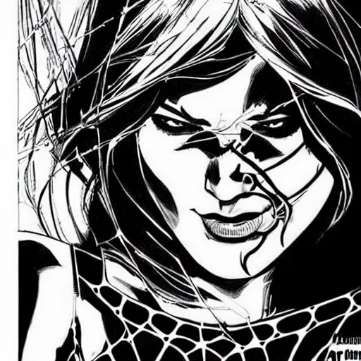 Image similar to awesome drawing of mary jane watson as spider girl, realistic, comic, by mike deodato