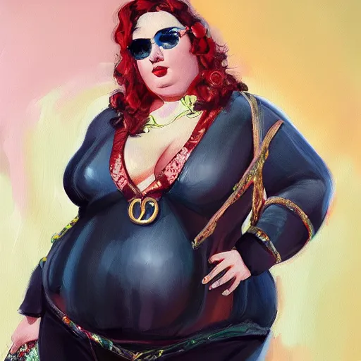 Prompt: fat woman fashion, gucci catwalk, oil painting, digital art, ultradetailed, artstation