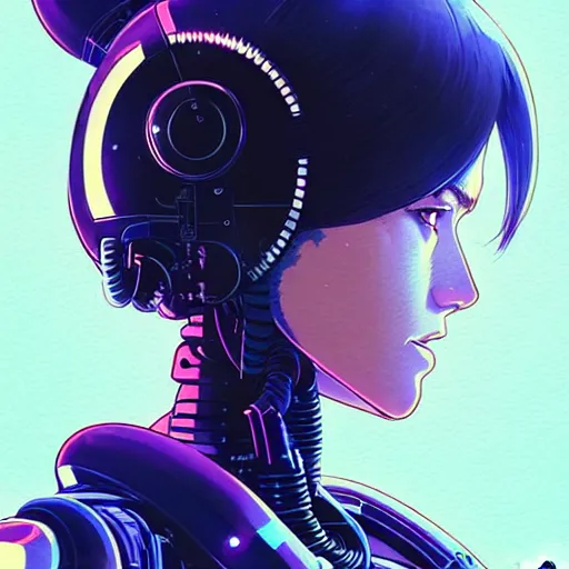 Image similar to side portrait scifi cyborg girl with robotic parts and spacesuit | | head only in center of image, audrey plaza, fine detail!! anime!! realistic shaded lighting!! poster by ilya kuvshinov katsuhiro otomo ghost - in - the - shell, magali villeneuve, artgerm, jeremy lipkin and michael garmash and rob rey