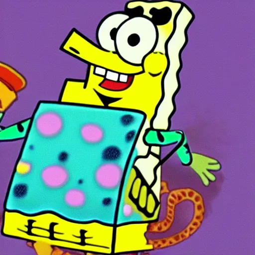 Prompt: spongebob squarepants kills gary the snail