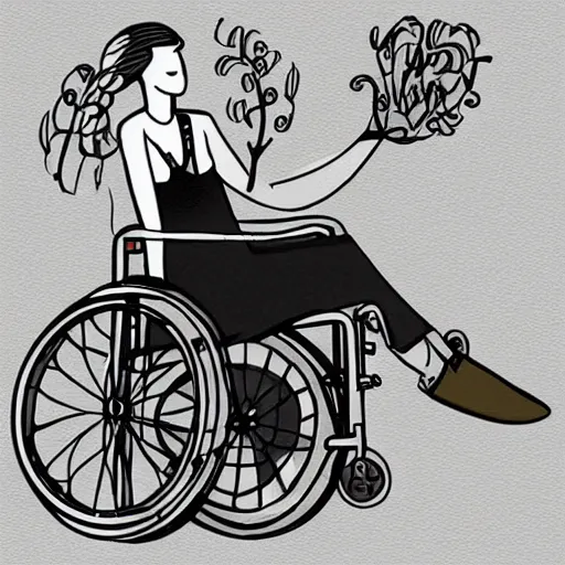 Prompt: an illustration of a character woth wheelchair in the style of vanessa morales