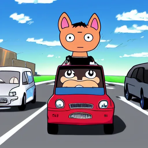 Prompt: Characters from Azumanga Daioh driving a car, in the style of azumanga daioh, 4k, dynamic lighting