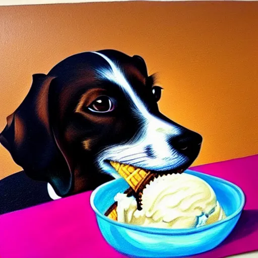 Image similar to painting of a dog eating ice cream