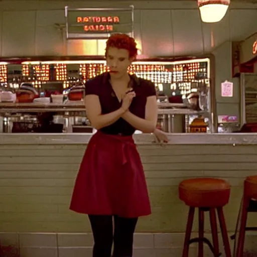 Image similar to a still of Scarlett Johansson at the double r diner in Twin Peaks (1990)