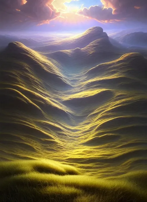 Image similar to a hyper - detailed 3 d render like a oil painting of spring in the low - poly hills, surrealism!!!!! surreal concept art, lifelike, photorealistic, digital painting, aesthetic, smooth, sharp focus, artstation hd, by greg rutkowski, chris tulloch mccabe, valentina remenar, krenz cushart and asher duran,